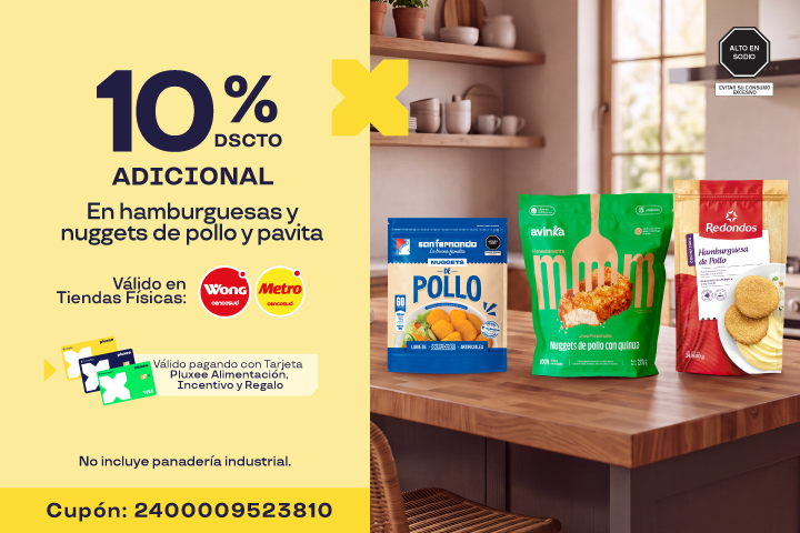 10% DSCTO ADICIONAL EN HAMBURGUESAS, NUGGETS DE POLLO Y PAVITA.